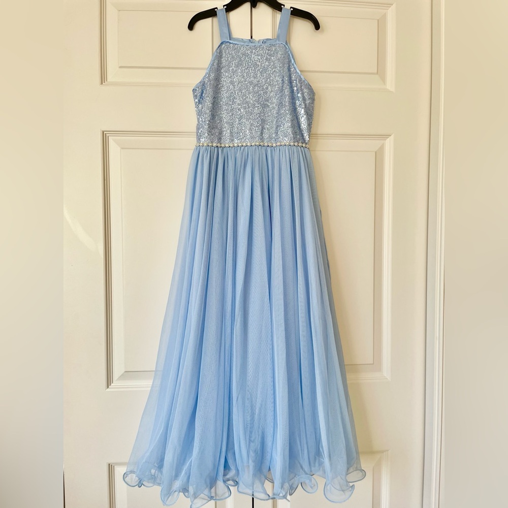 Speechless Light Blue Formal sequin tulle girls ballgown floor length Dress